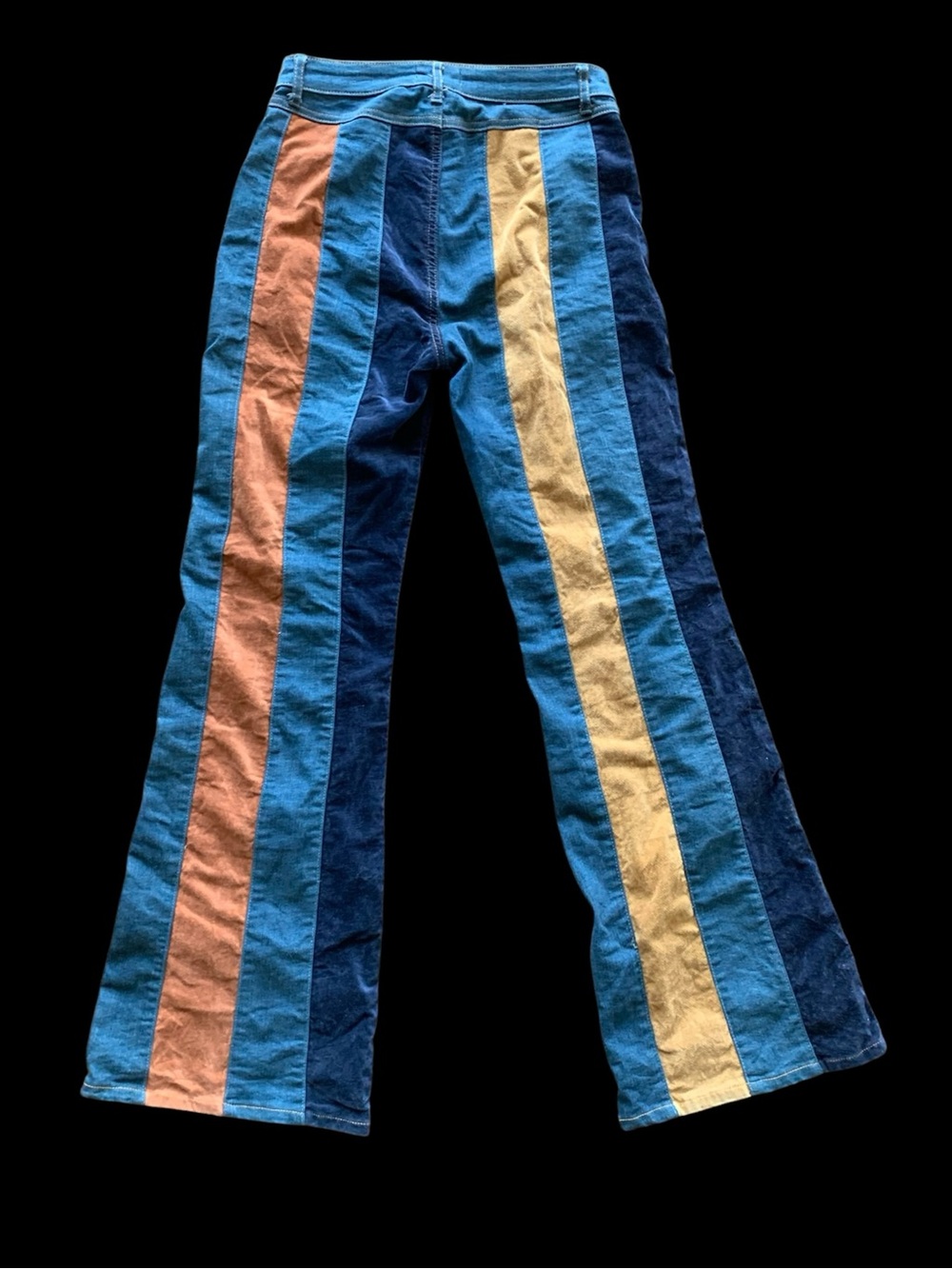 Altar'd State Mixed Fabric Corduroy Denim Striped Flare Jeans Size 28 Stretch - Picture 4 of 8